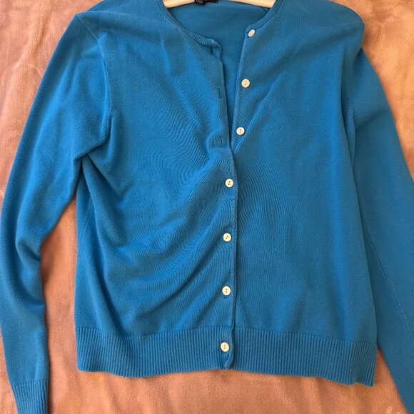 Land's End Blue Button Down Sweater - Picture 2 of 4